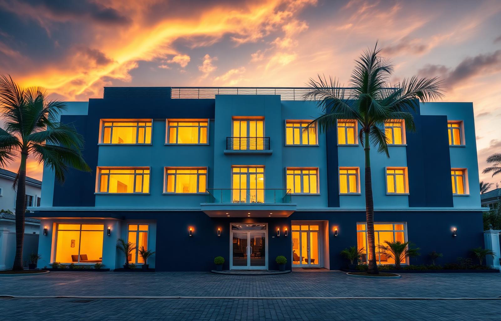 Hollywood Leisure Hotel Asaba — exterior view at golden dusk
